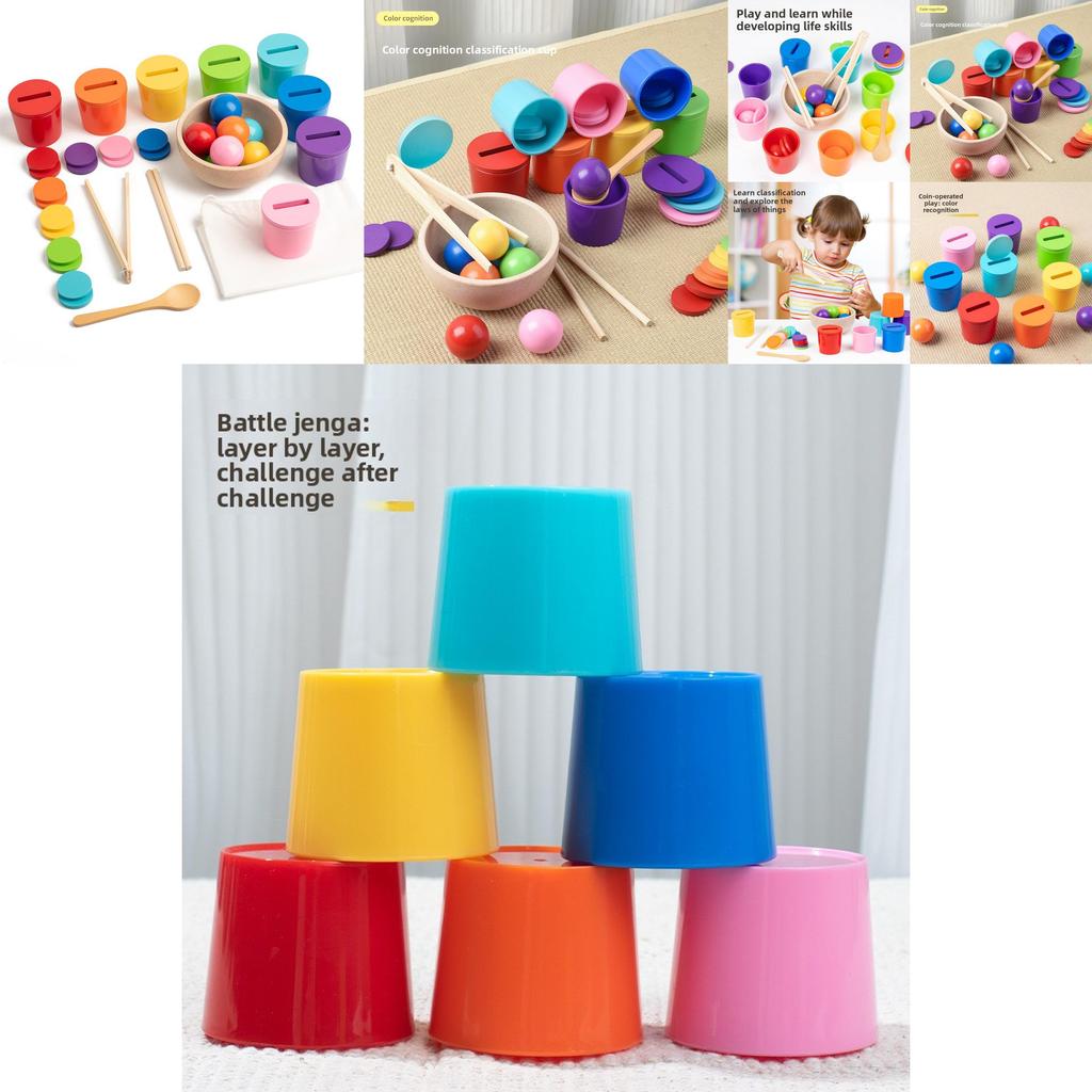 Wooden Color Recognition Sorting Cups For Early Learning And Kids Educational Toy