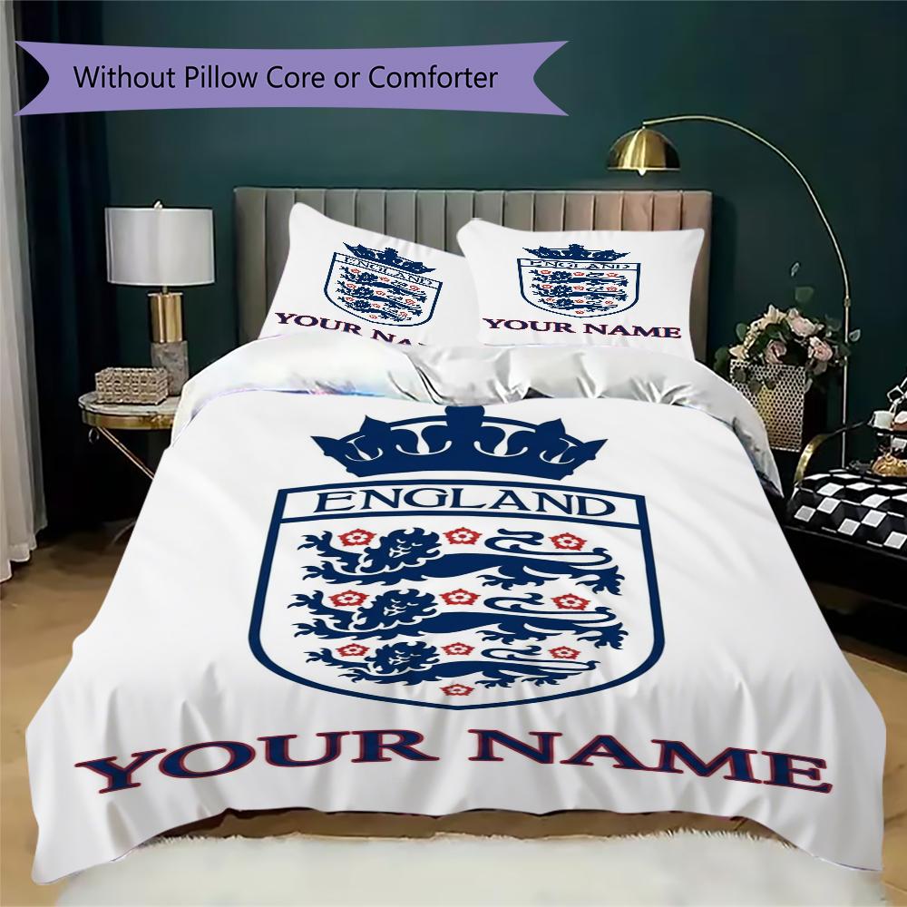 Benutzerdefinierter Name England Nationalmuster Bettwäsche, Steppbett Set Bettbezug Kissenbezug Heim Geburtstagsgeschenk(1 Bettbezug + 2 Kissenbezüge, ohne Füllung)_lx
