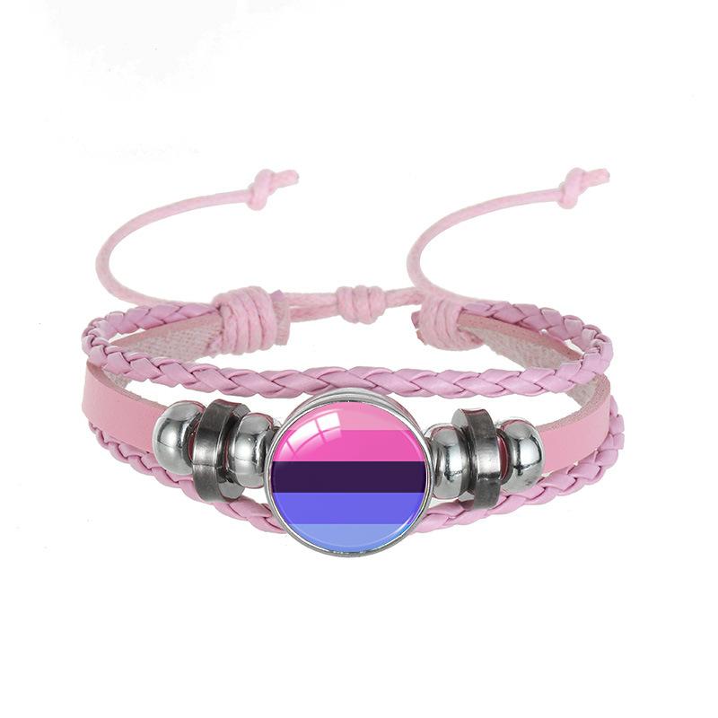 1Pc Seven Color Stripe Leather Bracelet, Vintage Multi Layer Braided Adjustable Wristband