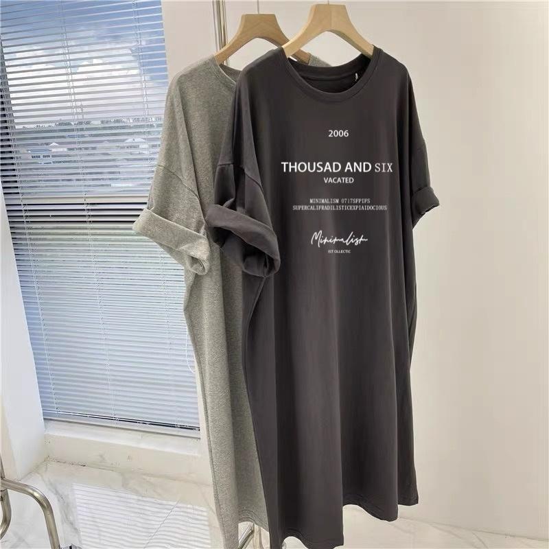 Short-sleeved Dresses Women's Summer Plus Size Medium-length T-shirt Dress Knee-length Casual Long Dress