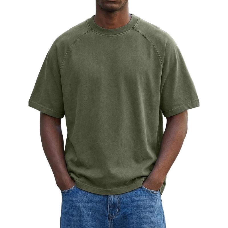 Mens Black Washed Crew Neck T-Shirt Loose Fit Short Sleeve Casual Solid Color Top