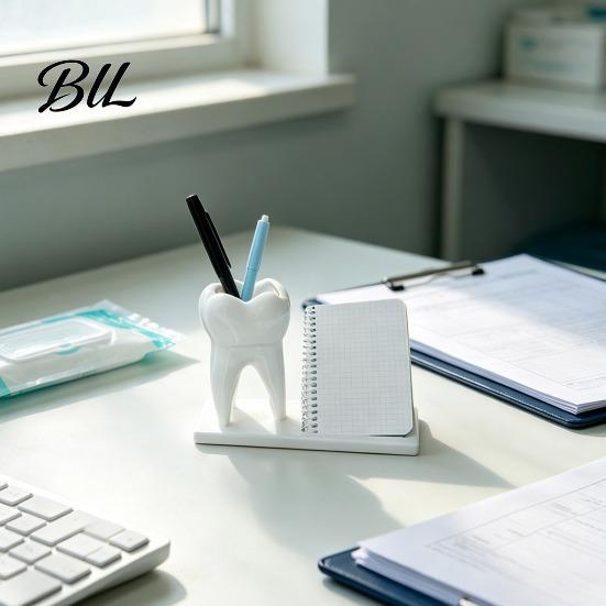 Personalized Office Gift 3D Printed Tooth Pen Holder with Business Card Holder, 2 In 1 Dentist Supplies Teeth Shape Desk Organizer, Desktop