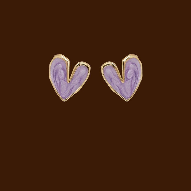 Purple Drip Heart Flower Stud Earrings: Fashionable, High-End, and Fresh for Summer.