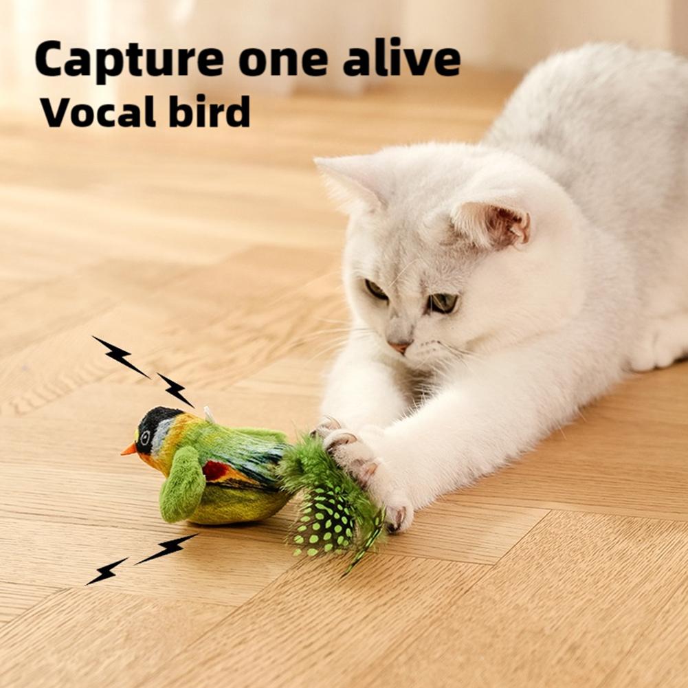Simulation Bird Interactive Cat Toy Plush Sound Cat Toy Feather Bird Cat Chew Bite Plush Toys Cat Supplies