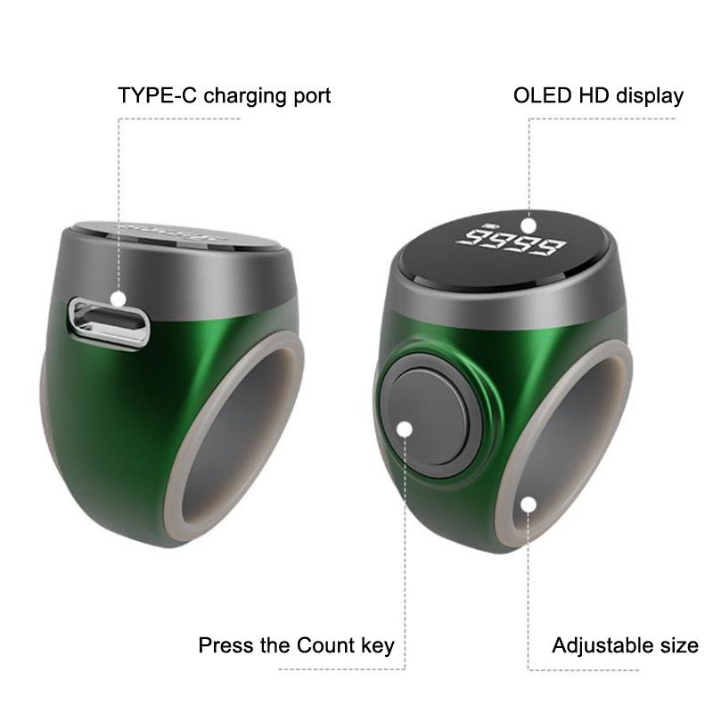 Smart Tasbih Zählwerk Digitaler Elektronischer Fingerringzähler Muslime Tasbeeh Zikr Ring Gebetszeit Vibrationserinnerung
