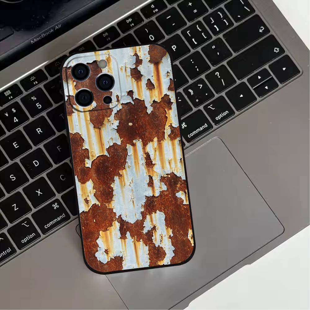 Retro Industrial Style Rusty Walls Phone Case For iPhone 17,16,15,14,13,12,11 Plus,Pro Max,XS,Soft Silicone Black Cover