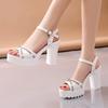 Sandalen für Damen Sommer 2026 Blockabsatz Damenschuhe Keilabsatz mit Plateau Wasserdichtes Schuhwerk Klobig Superhoch Beige