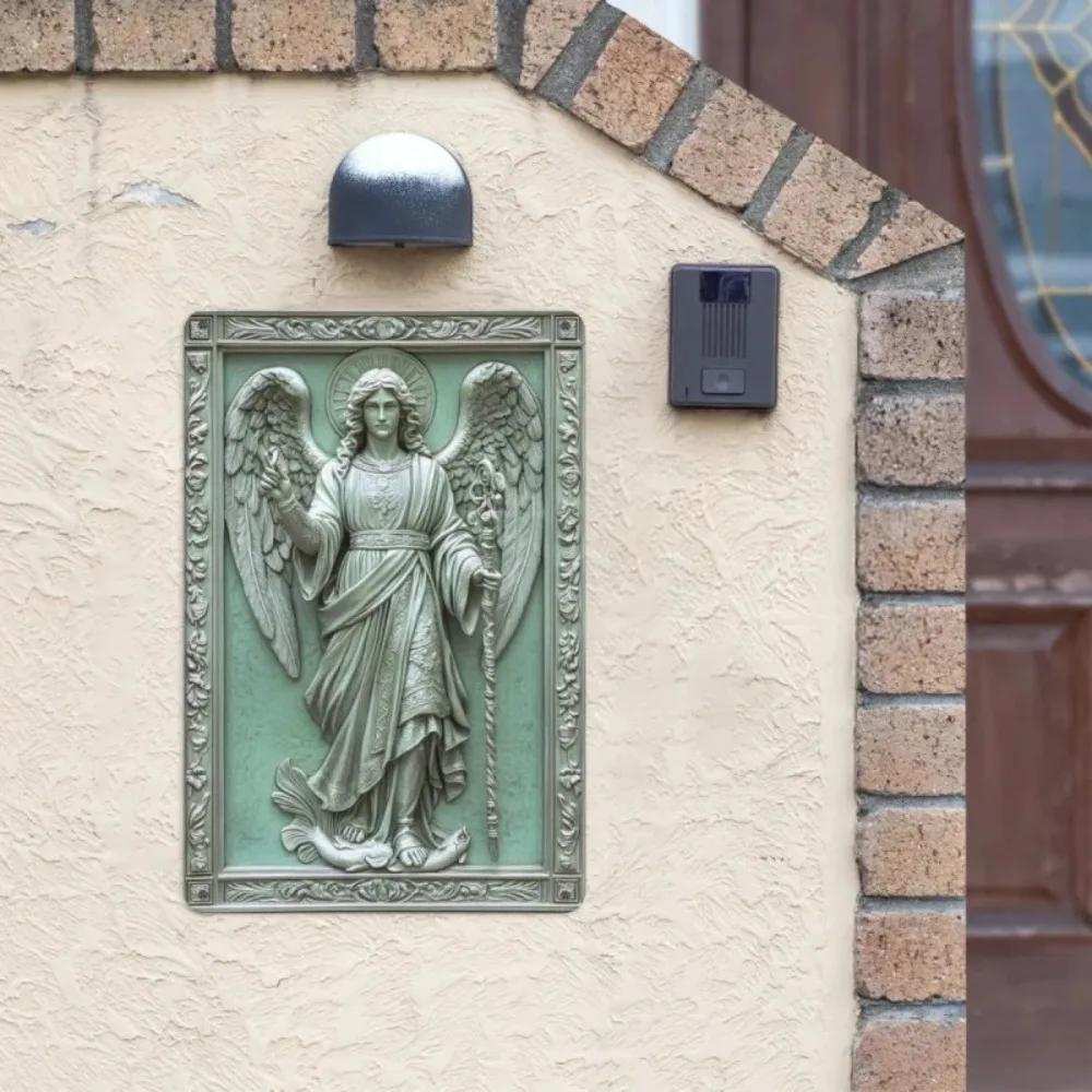 2DAngelGabrielArt Vintage Classic Religious 2D Angel Wall Art - Aluminum Metal Sign Decor, Archangel Gabriel Sculpture Style