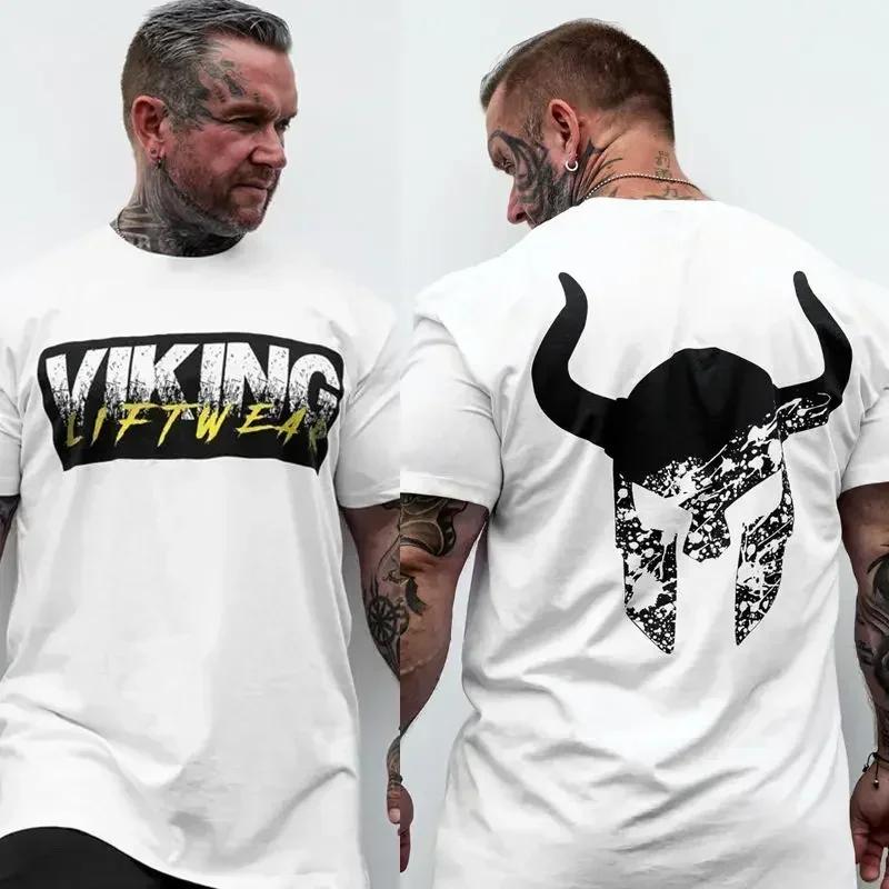 Pure Cotton Men's T-shirt with English Letter Printing, Fitness and Sports T-shirt, High-quality Street Style, Summer Novelty