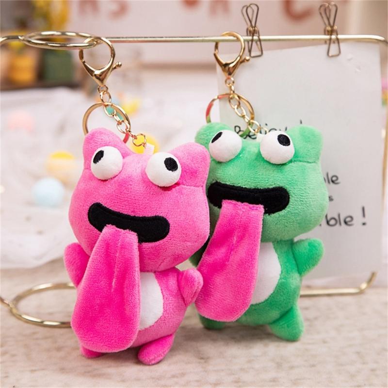 Lovely Plush Keychains Big Eyes Frog Doll Sticking Out Tongue Frog Magnetic Attraction Toy Keychain Pendant Party Favors