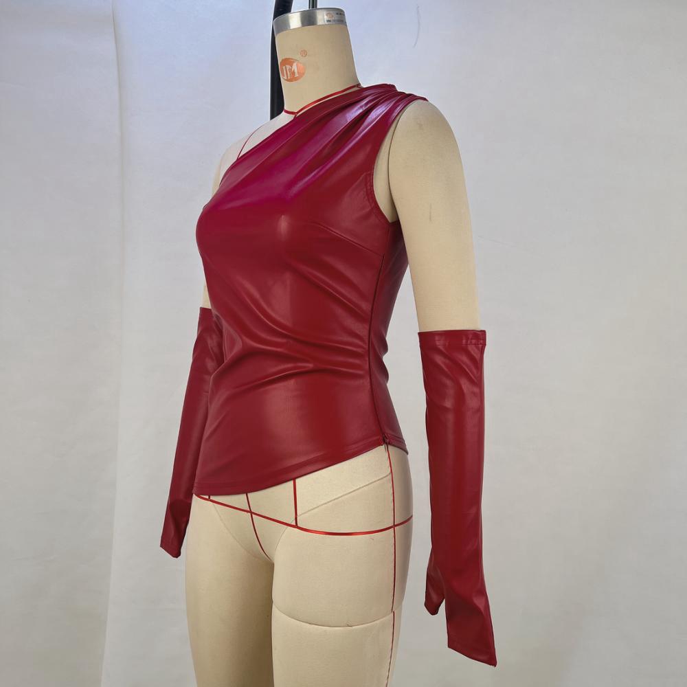 European & American Trendy PU Leather Asymmetrical Vest with Sleevelets - Women's 2025 Fashion Sleeveless Top
