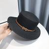 Panama Hat Women Men Faux Leather Buckle Straw Sun Hat French Style Flat-Top Style Wide Brim UV Protection Beach Hat