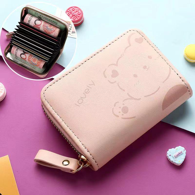 Cute Cartoon Bear Card Case Zipper Leather Fashion Bank Credit Card Holder for Women Girl CLE