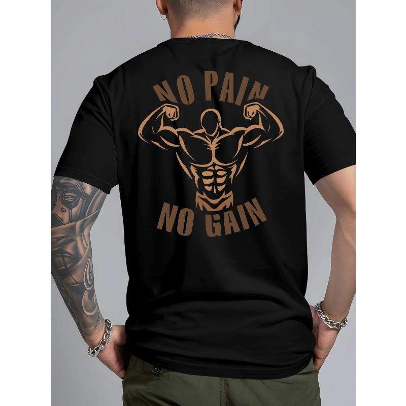 European Size Painless Gains Men'S Fitness Tank Top Large Size Drop Shoulder T-Shirt with Back Print & Slogan, Breathable Summer Athletic Appare
