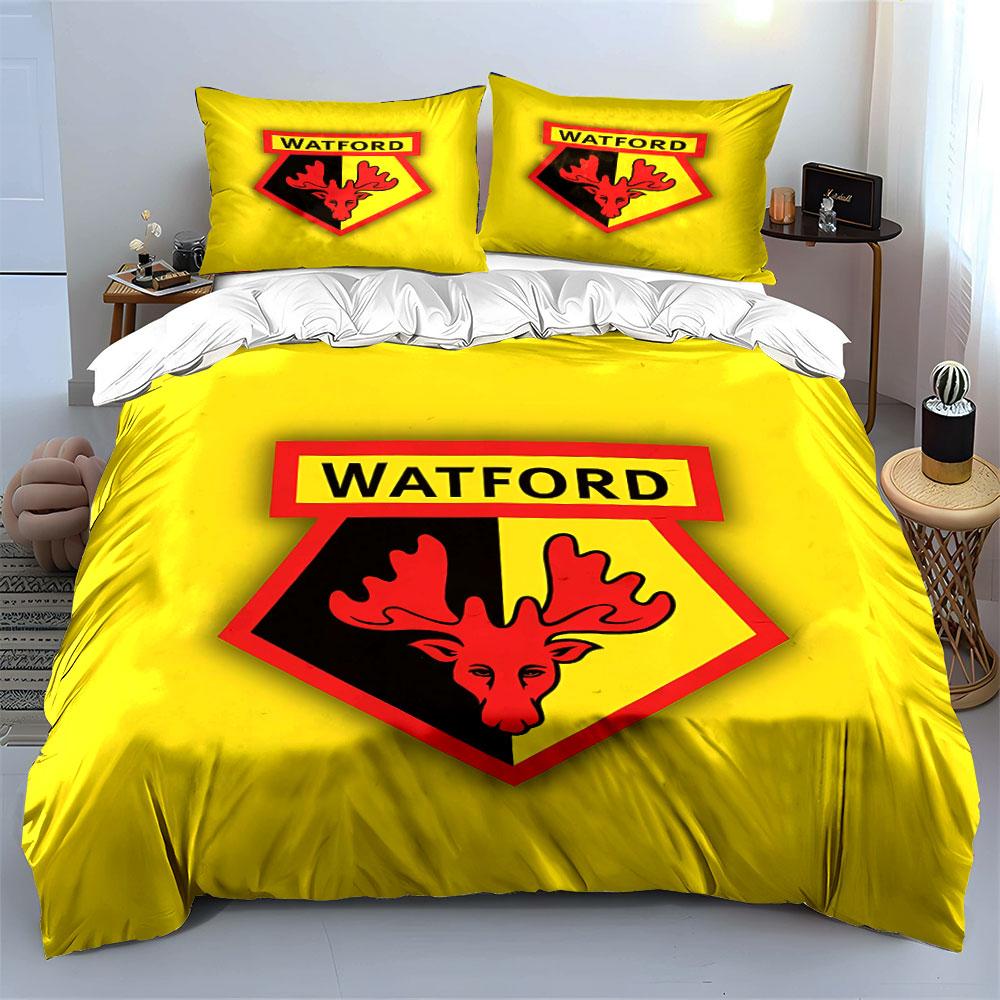 Watford FC Logo Bedding Set Bedding Duvet Cover Set Duvet Cover Pillowcases (1 * Duvet Cover 2 * Pillowcases, Without Duvet Insert)