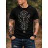 Men's Black Short-sleeve T-shirt with Viking Raven and Rune Graphic, Crew Neck, Relaxed Fit, Soft Cotton Feel, Ideal for Casual Outdoor Wear or