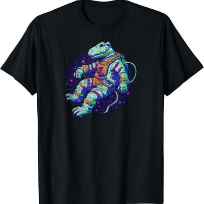 Cyberpunk Dinosaur Astronaut In Space 80s Retro Distressed T-Shirt