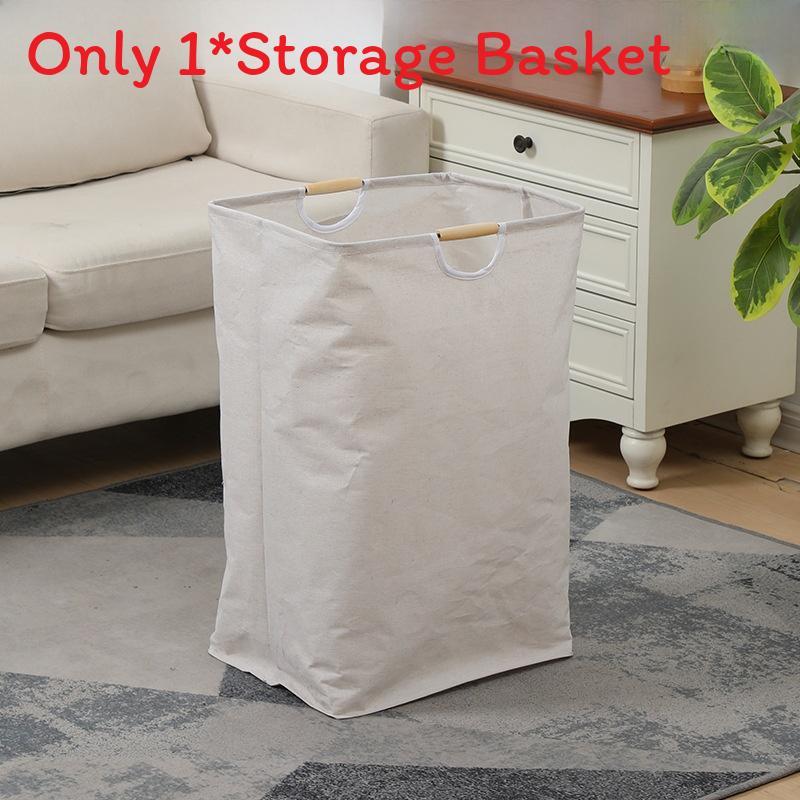 Cotton Linen Collapsible Laundry Basket With Wooden Handles For Home Organization And Storage