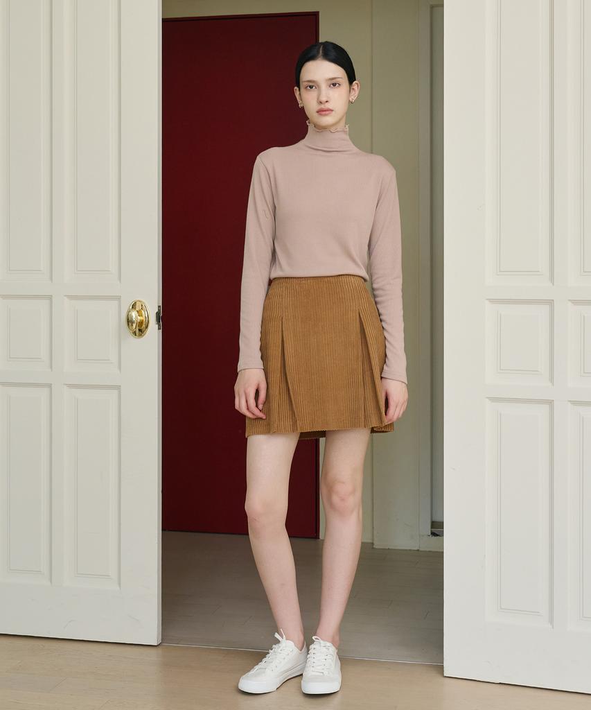 Bye Bye Seop Corduroy Tuck Mini Skirt Camel [T43]
