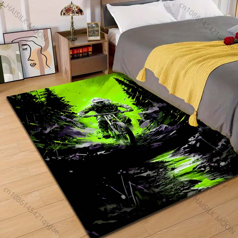 Multiple Sizes Mountain Biker In Forest Carpet for Living Room Bedroom Sofa Home Decor Rus Non-slip Floor Mat Luxury Gift