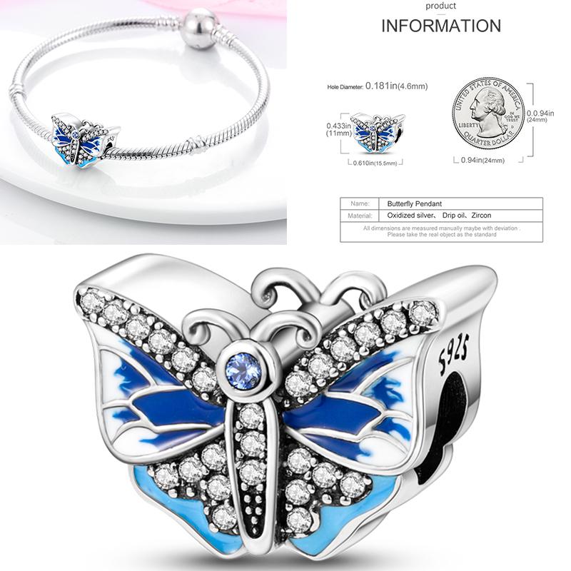Copper Metal Dragonfly Butterfly Pendant Bead Component Charm Bead Components Bead Component Compatible With Authentic Original Bracelet High Quality