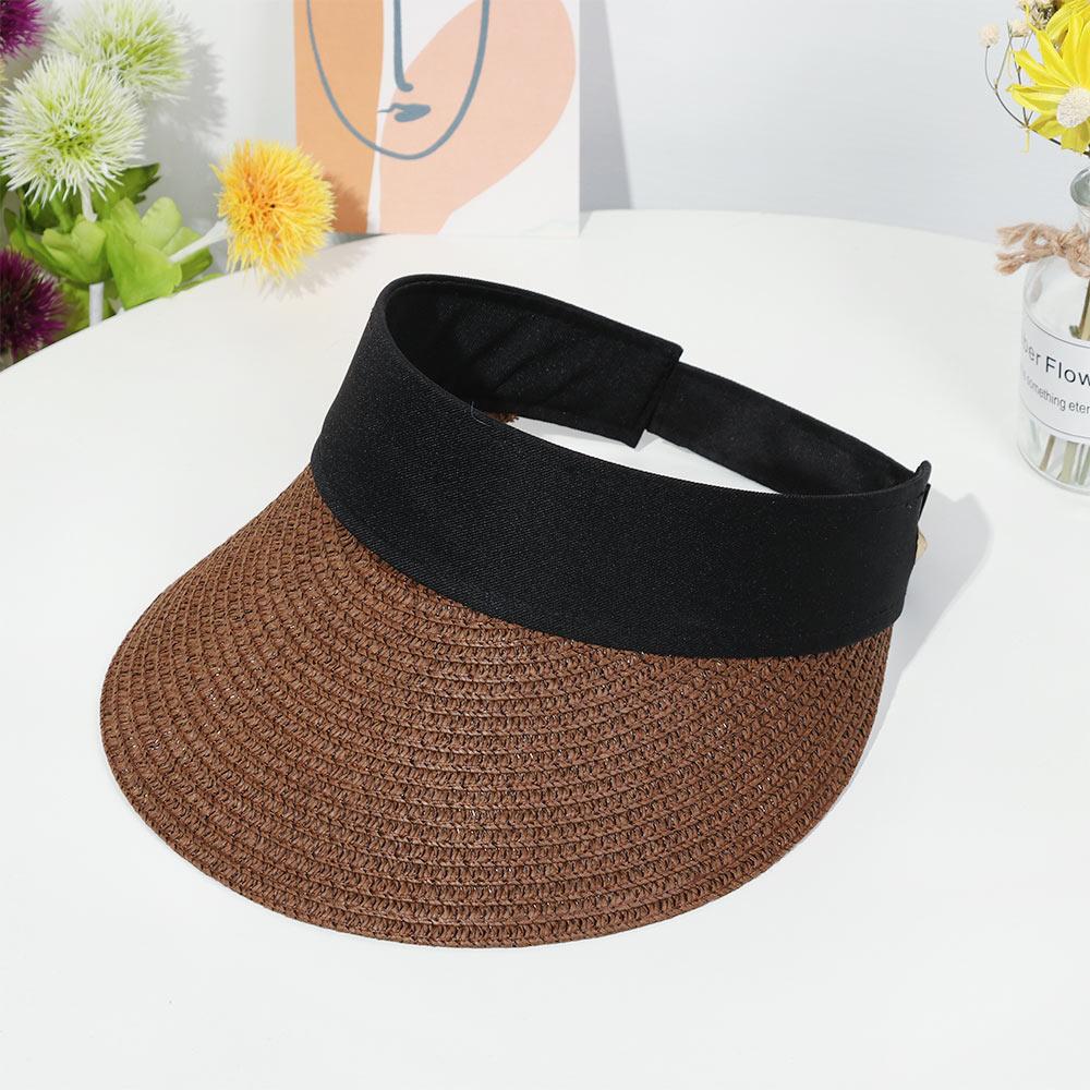 Women Wide Brim Portable Beach Hat Visors Straw Cap Sun Hat