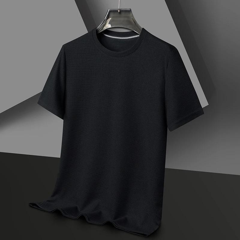 Short Sleeved Polo shirShort Sleeved Waffle Solid Polot Fashion Splicing Men's Round Neck Top Cotton Daily Short Sleeved T-shirt