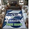 Seattle Seahawks Crystal Velvet Rug, Custom Name Text Personalized Non‑Slip Floor Mat for Home Decor Gift