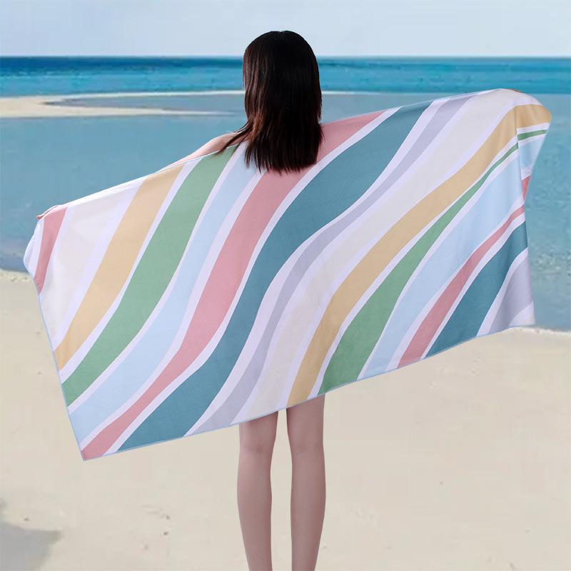 1 PC Double-sided Velvet Water-absorbent Quick-drying Beach Towel Microfibre Yoga Sports Towel Swimming Beach Bath Towel Multipurpose Use Towels