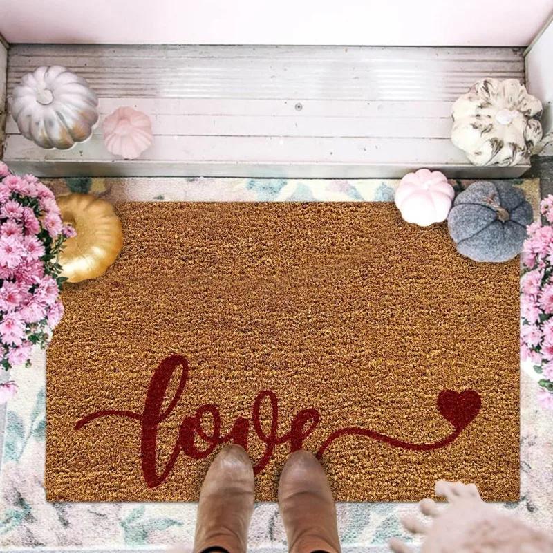 Valentines Day Heart Print Doormat Kitchen Floor Mat No-slip Washable Entrance Welcome Standing Mats Indoor Outdoor Decoration