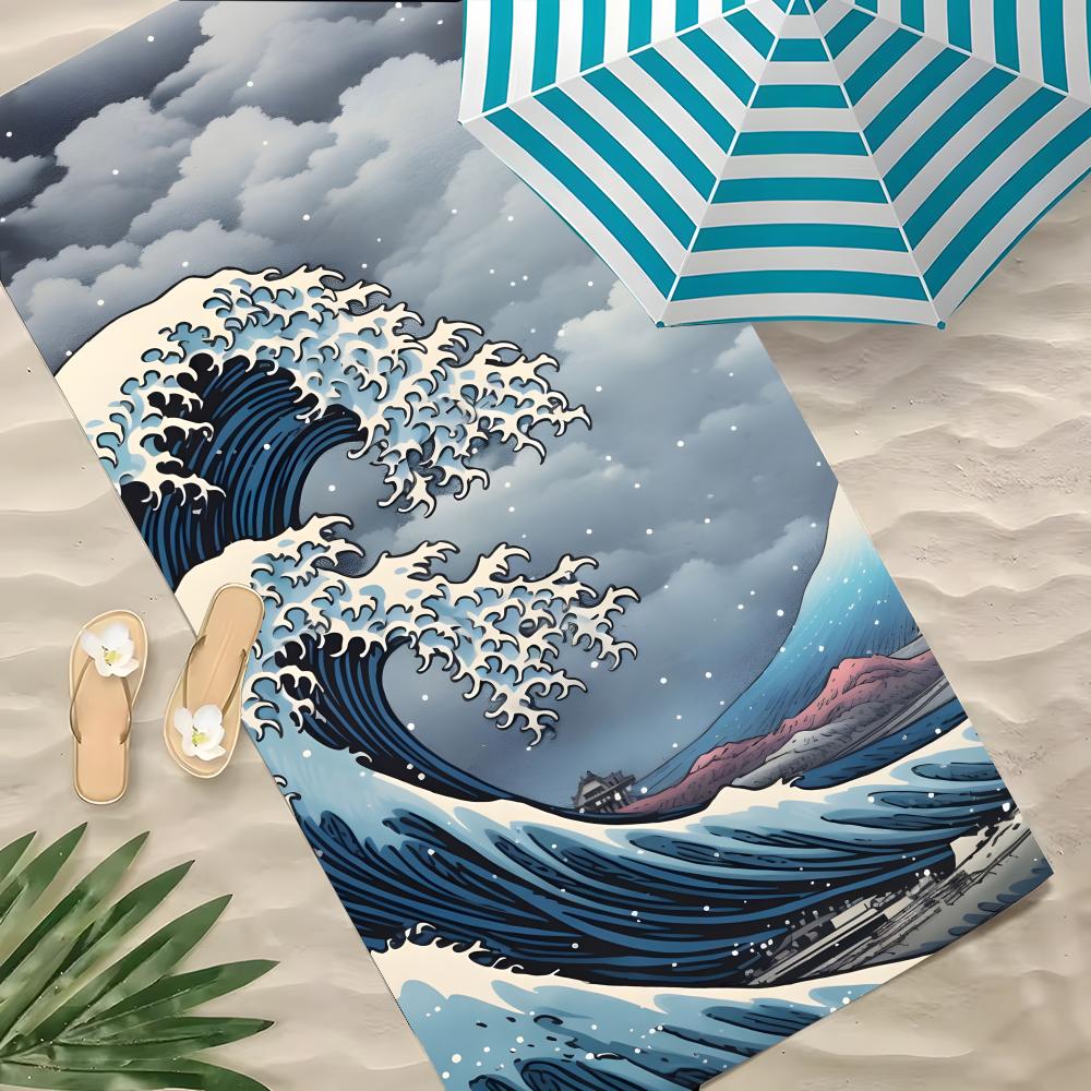 Art The Great Wave Off Kanagawa Towel Polyester Beach Towel Quick Dry Sand Free Bath Towel for Summer Pool Travel Vacation