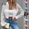 Women Floral Lace Jacket Women's Jacket, Sexy See Through Long Casual Sleeve Crop Coat, Zip-Up Sheer Lightweight Outerwear Slim Fit