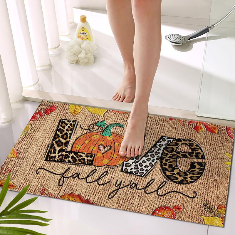 Tappetino Benvenuto a Casa 40X60CM Zucca Cartone Animato Lettere Halloween Tappetino per Porta d'Ingresso Decorazione Tappeto Pavimento Antiscivolo Tappetino per Porta