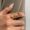 Stainless Steel Unique Double S-Shaped Opening Rings for Women Men 18K Gold Color Stylish Anti Allergenic Waterproof Jewelry