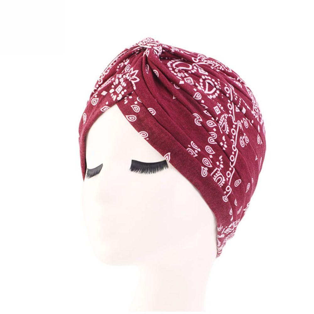 Floral Print Turban Hats Soft Chemo Cap Fashion Pleated Turban Women