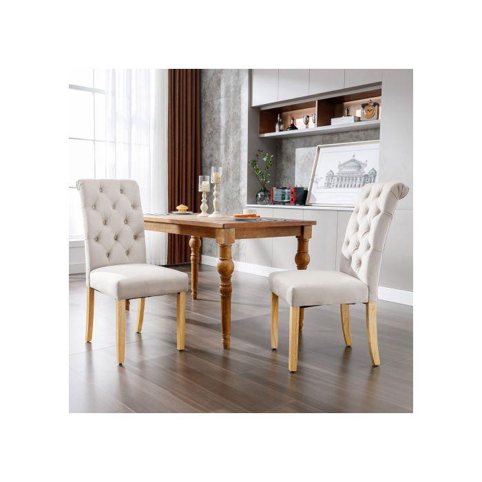 Dining Chairs - MUVOE - Set of 2 - Beige Velvet - Oak Legs - Modern Design