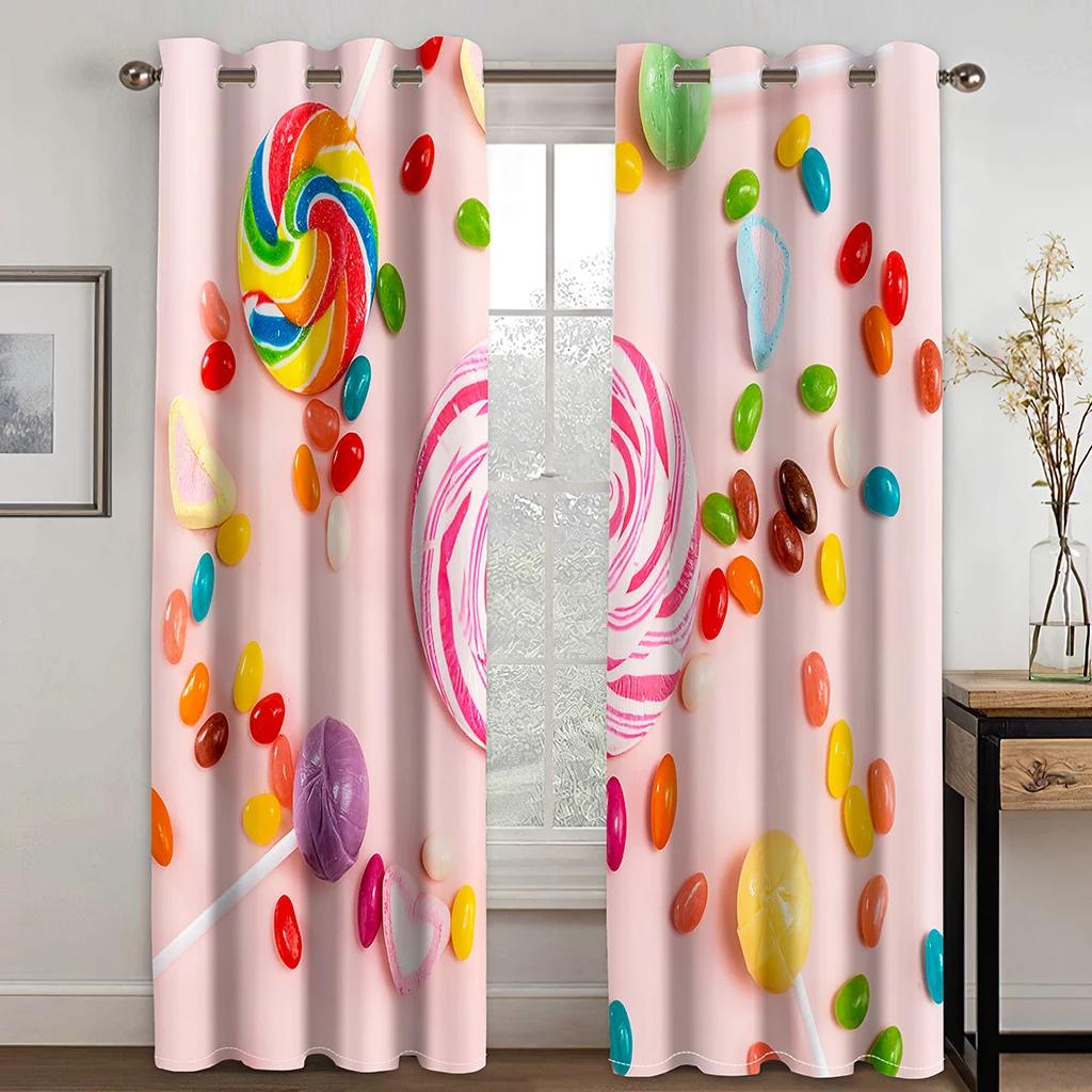 Fashion Dessert Ice Cream Lollipop Donut High Shading Curtain for Girls Bedroom Living Room Hotel Studio Window 2Panel Sunshad