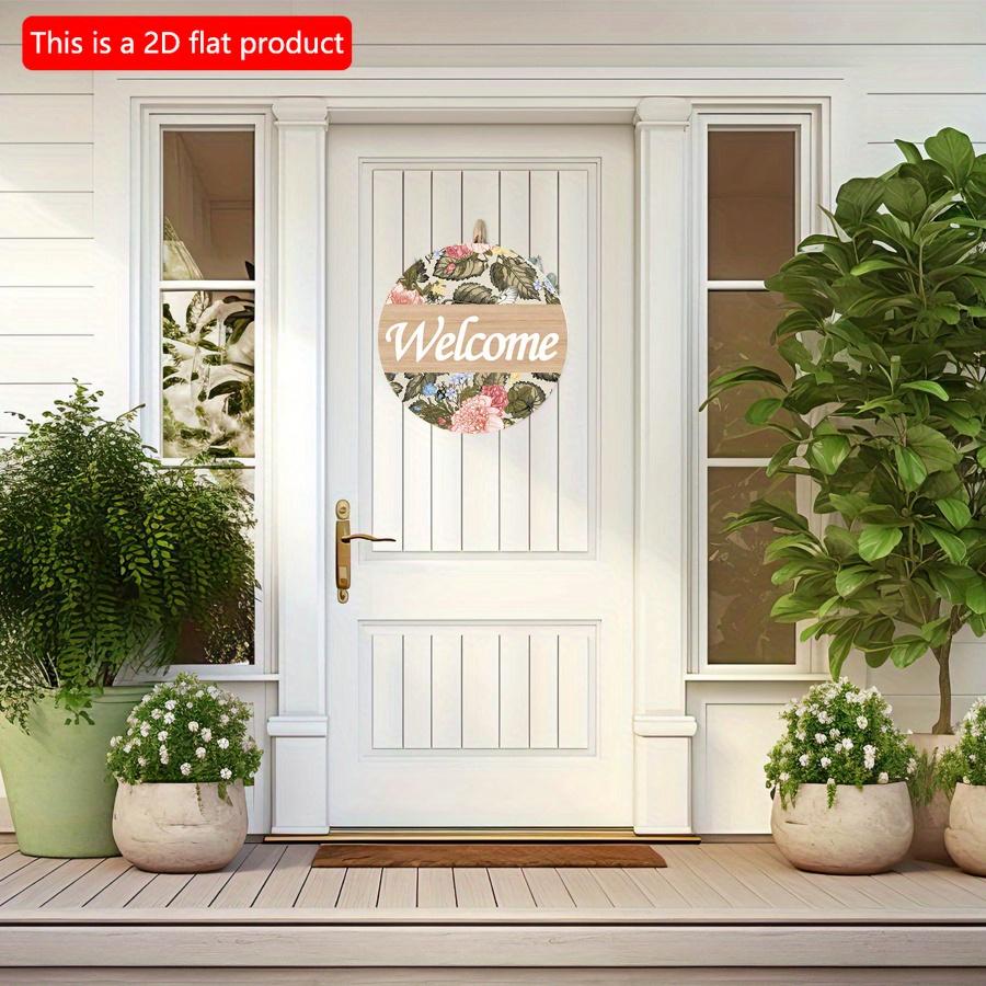2D Flat 20*20cm1pc Welcome Beautiful Colorful Flower&leaves&Butterfly Print Wooden Crafts Round Door Signs, Decorative Art Plaque Gift For Friends