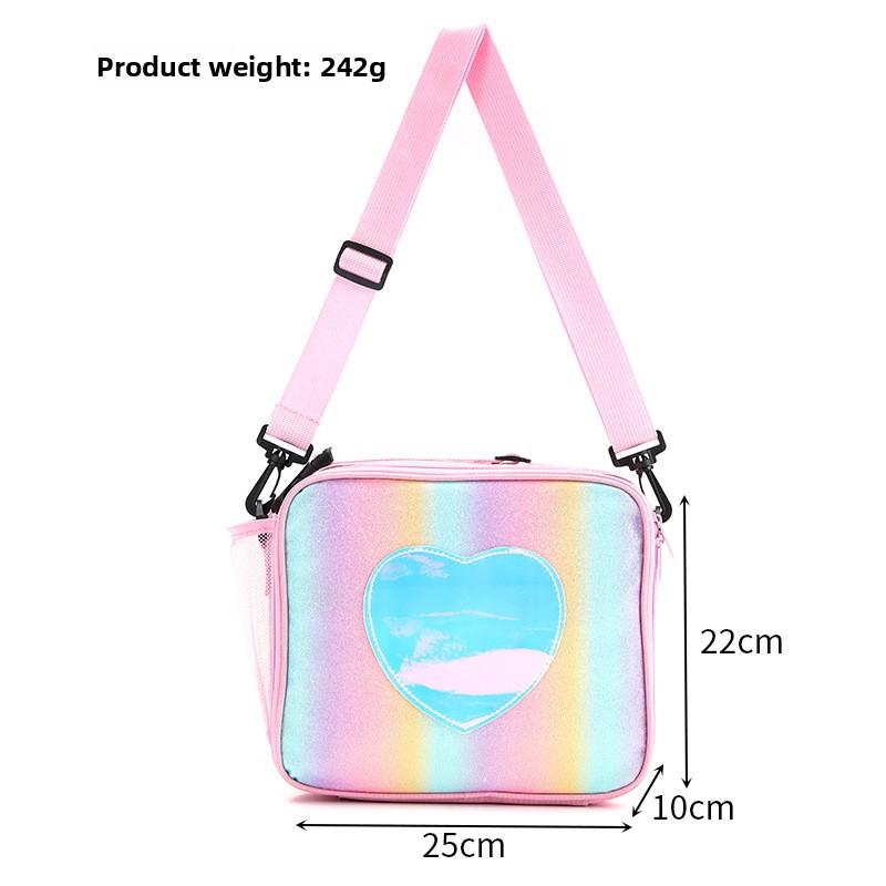 New Children's Heart Lunch Bag Cartoon Cute Picnic Ice Bag Girl's Shoulder Bag Rainbow Color Insulated Lunch Bag