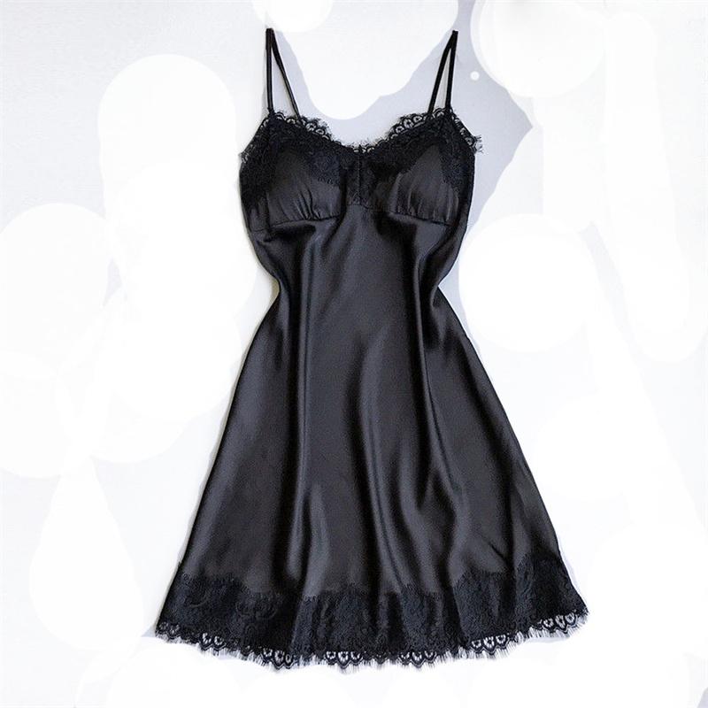 Sexy Nachthemd Kanten Nachtjapon Dames Lingerie Ruglooze Kant V-hals Nachtkleding Imiteren Ijs Zijde Nachthemd Homewear voor Vrouwelijke