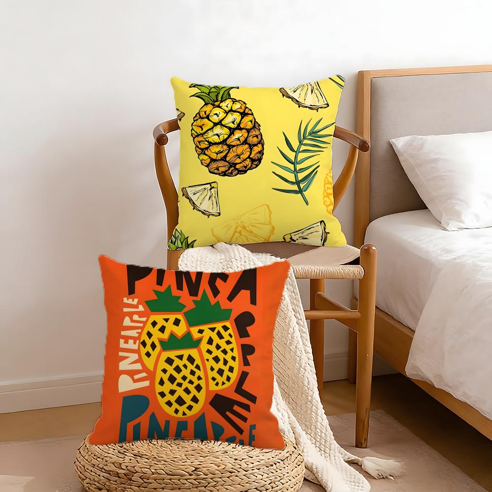 Pineappleillustration Cushion Cover Anti-Dust Mite Short Plush Pillowcase - Invisible Zipper Silky Soft Sofa Cushion Cover