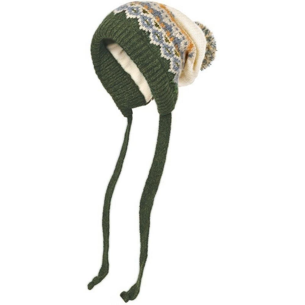 New Pompom Warm Hat Knitted Windproof Beanie Cap Thickned Cold Proof Ear Protection Hat Winter