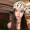 Breathable Hollowed Out Beret Hat Linen Spring Crochet Knitted Cap Lace Hollow Flower Hat  Women