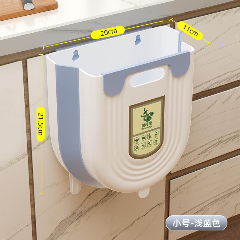 Kitchen Trash Can, Folding Household Cabinet Door Wall Hanging Storage Bin Pulling Trash Can Kitchen Waste Garbage Basket