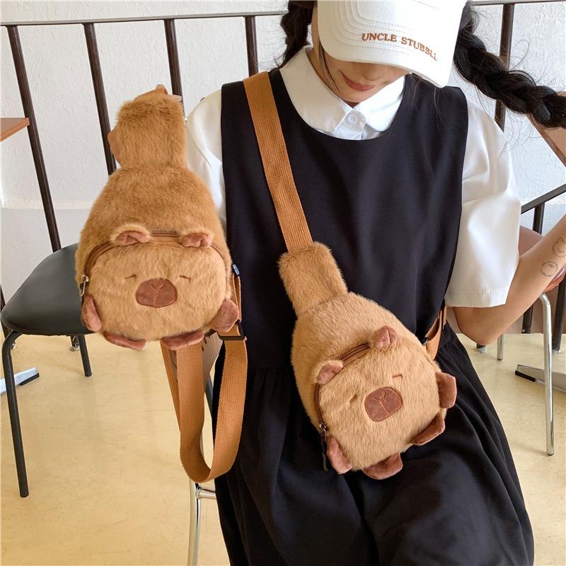 Kawaii Capybara Pluche Schoudertas Dagelijkse Alles-in-één Opbergzak Schattige Cartoon Zachte Borsttas Telefoon Tas Wintercadeaus voor Student