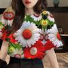 Summer Round Neck 3D Print Beautiful Flower Pattern Top Fashionable Casual Short Sleeved Women's T-shirts