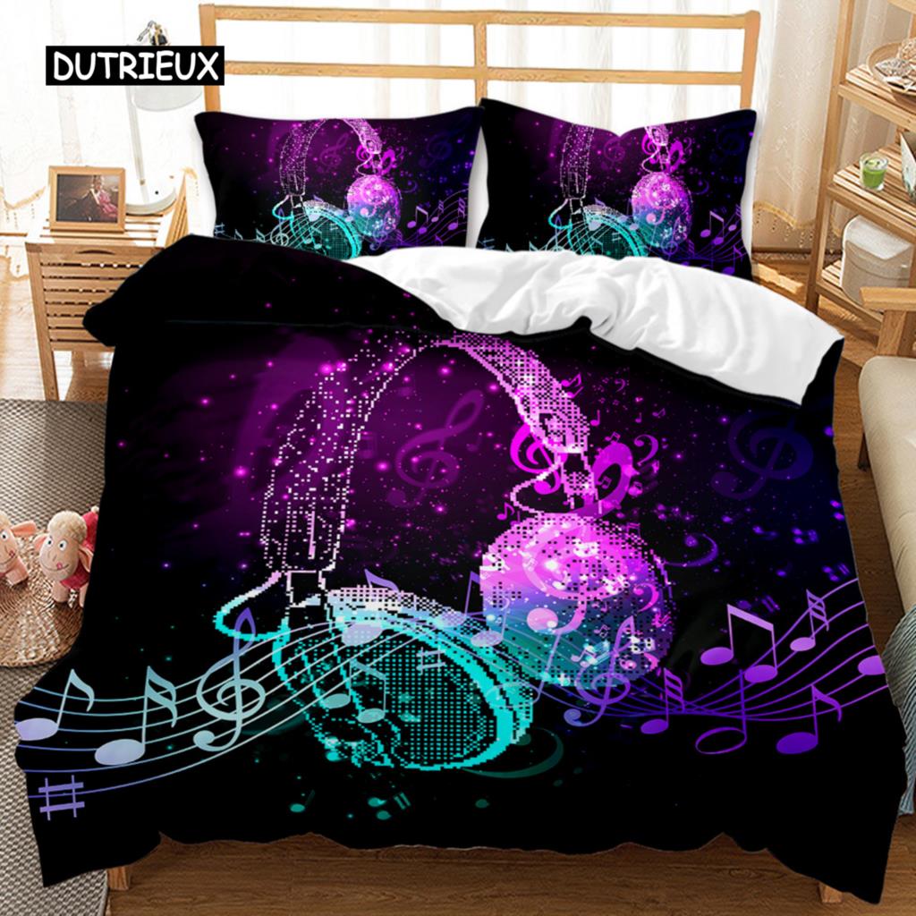 Headphones Duvet Cover Rock Music Melody Note Bedding Set Cool White Headset Boys Double Queen King Size Polyester Qulit Cover Tool