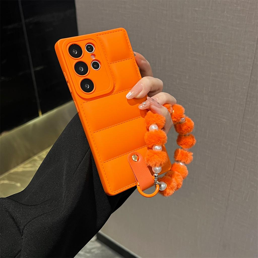 Down Jacket Wrist Strap Phone Case for Samsung Galaxy S26 S25 S24 Ultra S23 S22 Plus S21 FE A17 A07 A56 A36 A55 A16 A35 Cover