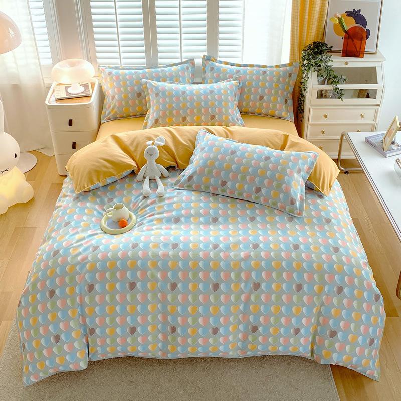 Small Fresh Thickened Brushed Cotton Four-piece Set Printed Cotton Three-piece Set Bed Sheet and Quilt Cover