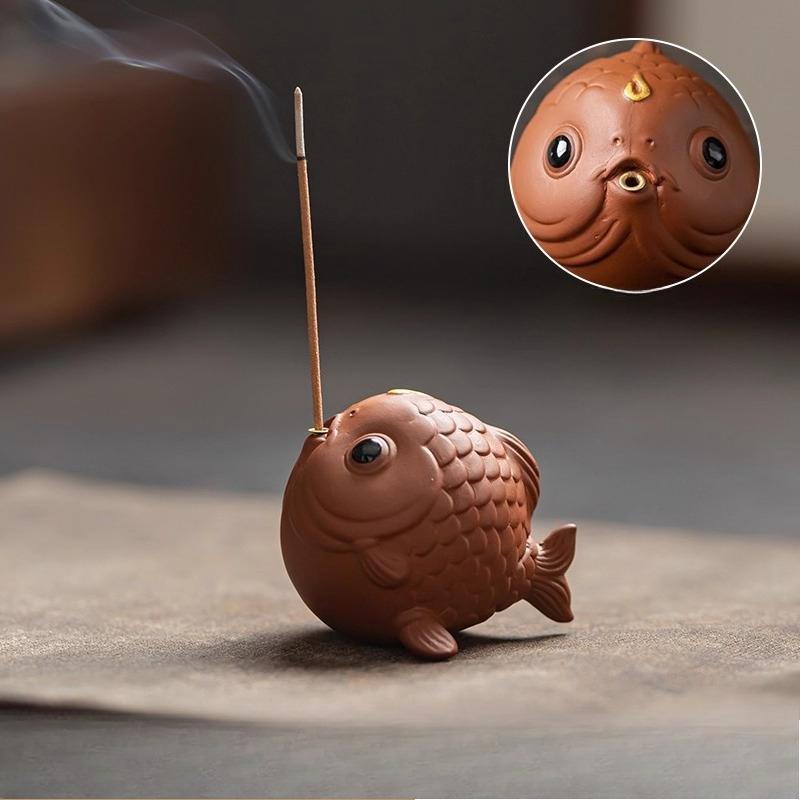 Argile Pourpre Carpe KOI Animal de Compagnie pour Thé Entretien Facile Petits Ornements Table à Thé Attraction de la Richesse Décoration de Bureau Mascotte Jeu de Thé